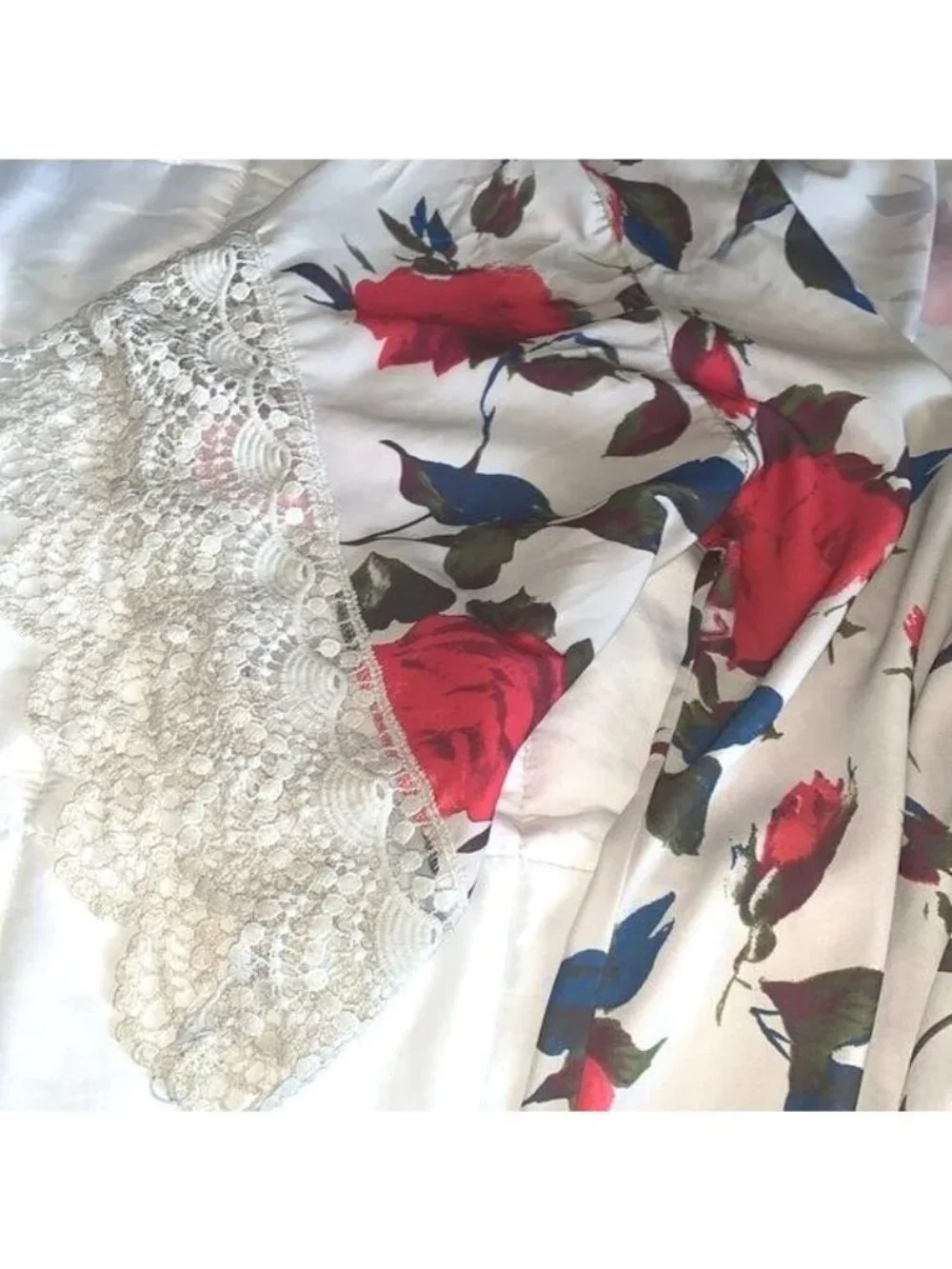 Floral Rose Print Kimono Cardigan Lace Trim Lightweight Coverup - Picture 3 of 10